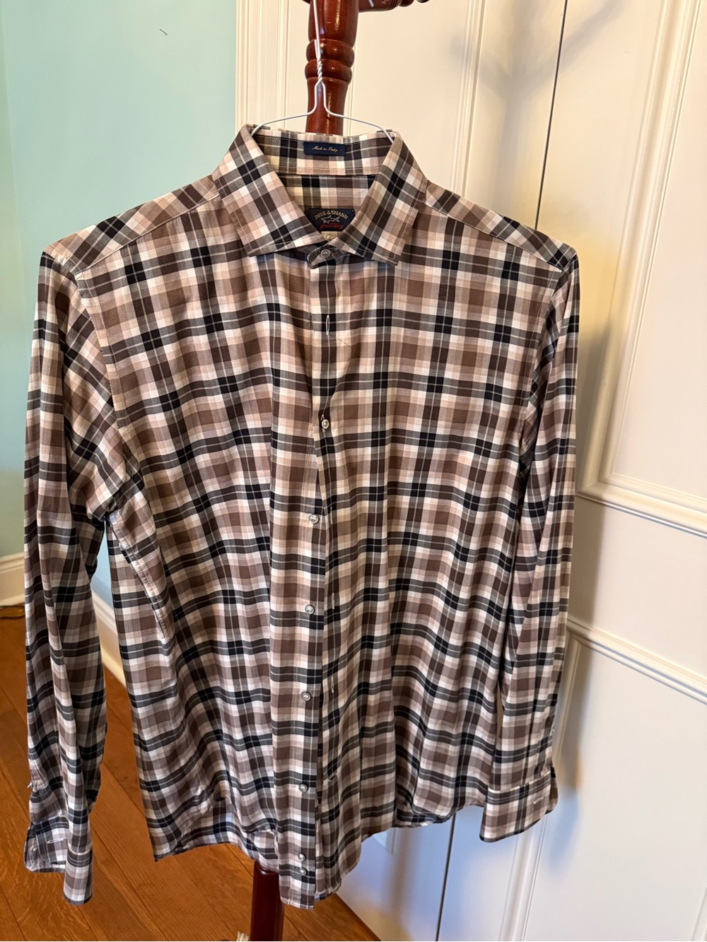 Paul and Shark Men’s Brown Plaid Button-Down Shirt